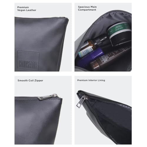 Image of COUNSELOR Makeup Pouch Bag for Men & Women, Vegan Leather Travel Cosmetic Bag, Durable Lining & Smooth Zipper Closure, Toiletry Makeup Organizer Bag for Home & Travel, Kubo (Black)