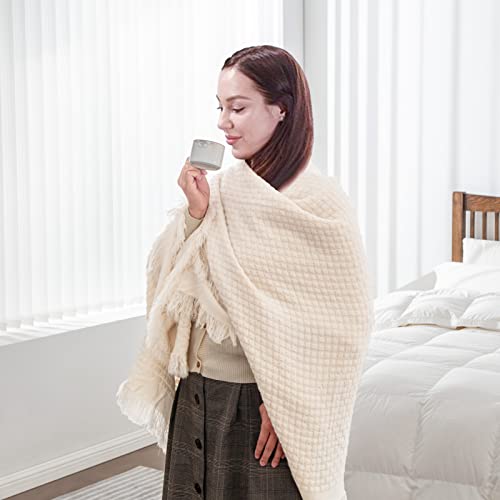 Cozecube Boho Throw Blanket For Couch, Spring Throw Blanket, Basket Weave Waffle Throw Blanket, Farmhouse Lightweight Throw Blanket With Fringe, Cream, 60'' X 50'' #TOP2