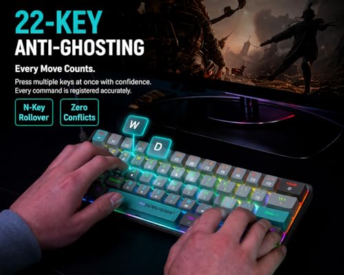 Sumvision Seeker Destroyer II 60% Mechanical Gaming Keyboard Red Switch Compact RGB Backlit (19 Modes) Anti-Ghosting, Detachable USB-C, US Layout with £ Support Wired Keyboard for PC Mac Laptop Gaming - Image 6