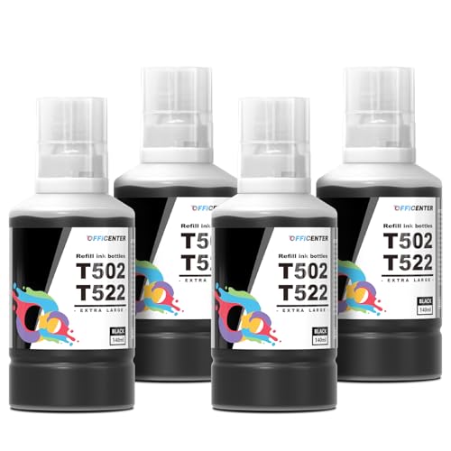OFFICENTER T502 502 T522 522 Black Ink Refill Bottles for Ecotank ET2760 ET-4760 ET2750 ET-3760 ET-2850 ET-15000 ST-4000 ST-2000 ET-3710 ET-3850 ET-3750 ET-4850 ET-3830 ET4750 ET2700 Printer (4 Pack)