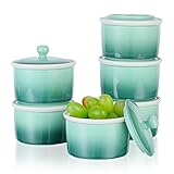 240ml Soufflé Förmchen Porzellan mit Deckel, Candiicap 6er Set Auflaufform zum Backen, Pudding, Crème Brûlée, Dip zum Servieren, Ofen-, Mikrowellen- und Spülmaschinenfest (240ml,Avocado Grün)