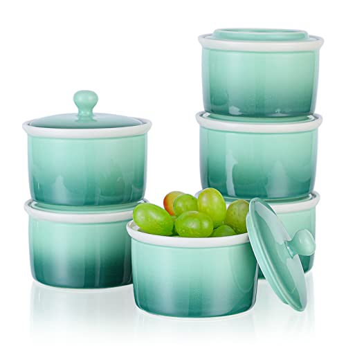 8Oz Porcelain Ramekins With Lid, Candiicap Souffle Dishes Bowls With Lid For Baking, Pudding, Creme Brulee, Custard Cups, Serving Dip, Oven, Microwave And Dishwasher Safe (8Oz,Avocado Green) #TOP5