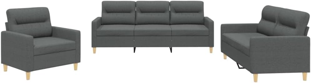 Sofa Set Dark Grey Fabric (100% Polyester) Living Room Furniture