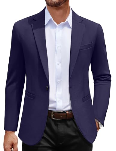 Image of COOFANDY Mens Casual Blazer Notch Lapel One Button Knit Blazer Navy Lightweight Sport Coat, Navy Blue, M