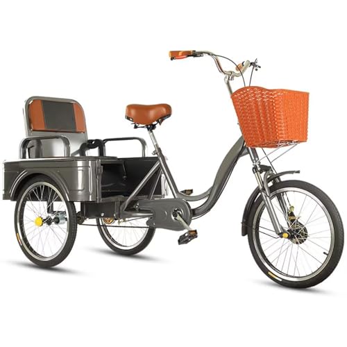 Triciclo rickshaw para personas mayores con pedales,triciclo de carga con cabina trasera grande,asiento trasero plegable,bicicleta de 3 ruedas,bicicleta de crucero con horquilla delantera hidráulica
