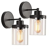 Black Wall Sconces Set of 2 Matte Black Bathroom Lights Black Sconces Indoor Wall Lighting, Metal Sconces Wall Lighting with Clear Glass Shade for Home Decor Bathroom Kitchen Living Room Hallway
