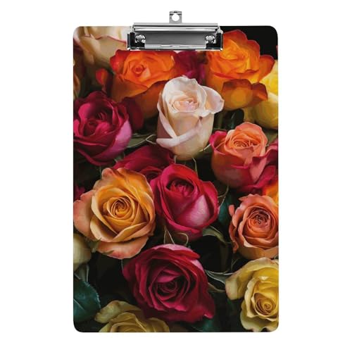 Porte-bloc A4 en acrylique imprimé de roses roses pour une organisation élégante au quotidien