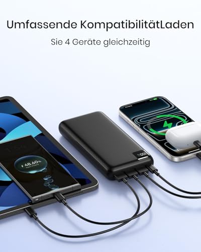 A ADDTOP Power Bank 20000mAh – 22.5W Schnellladefunktion klein Powerbank – Akkupack Externe Handyakkus mit USB C – PD 3.0 QC 4.0 Tragbares Ladegerät mit 4 Outputs für Smartphone Tablet 5