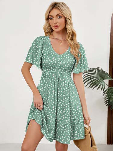 Image of UEAL Womens Cute Floral Smocked V Neck Flutter Sleeve Sundress with Pockets Casual Spring Summer Dresses for Women 2026