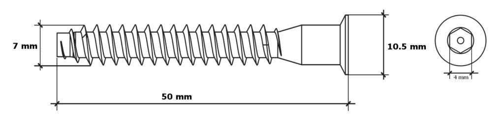 HEXATON Confirmat Screws 7 x 50 mm, 50 Pieces, Countersunk Head with Hex Socket, Fully Threaded, Yellow Zinc-Plated Steel - Image 3