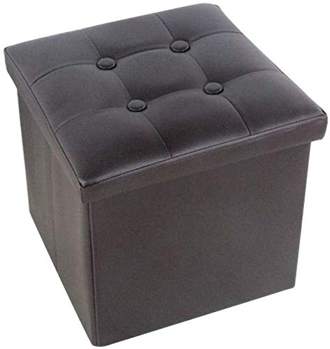 ZHANGGL Reposapiés, Taburete Plegable otomano con almacenaje, otomana de Piel sintética con Forma de Cubo, reposapiés, Caja de almacenaje capitoné con Tapa (marrón)