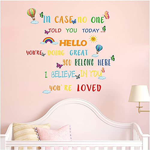 Iarttop Colorful Inspirational Lettering Quote Wall Decal, Watercolor School Theme Wall Sticker, Hot Air Balloon Butterfly Sun Rainbow Decals For Classroom Nursery Wall Decoration #TOP2