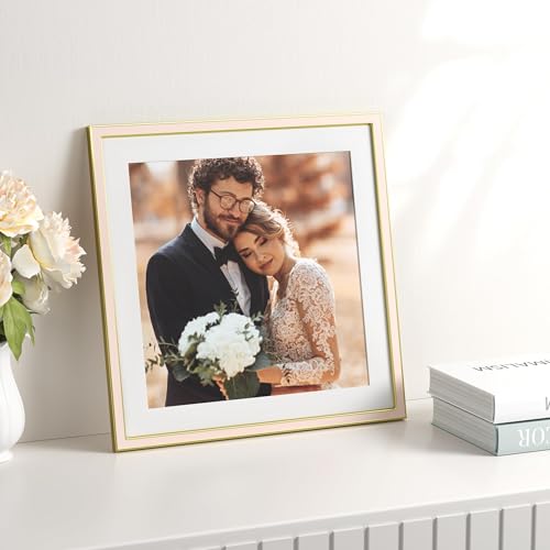 Image of eletecpro 12x12 Enamel Picture Frame with Real Glass Cover, Square Photo Frame Display Pictures 10x10 with Mat or 12 by 12 Without Mats for Wall Decor, Pink, 1 Pack