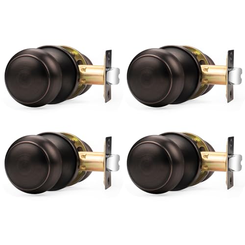 Probrico Interior Door Knobs for Hallway, Oil Rubbed Bronze Door Knobs Closet Door Knob, Passage Door Knob with Round Ball Knob, 4 Pack