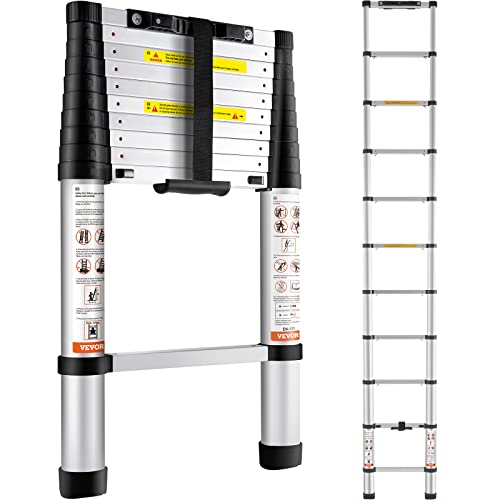 VEVOR Telescoping Ladder 10.5 FT Aluminum Extension Ladder(375 LBS Capacity, One-Button Retraction, Collapsible & Portable with Non-Slip Feet for Home, RV, Loft, ANSI Listed) by VEVOR - Used condition - US$73.59
