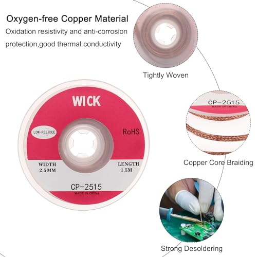 Image of MECCANIXITY Solder Wick Braid No-Clean Desoldering Wick Braid 0.1 Inch Width 5 Feet Length for Remove the Solder Electrical Components 1 Pack