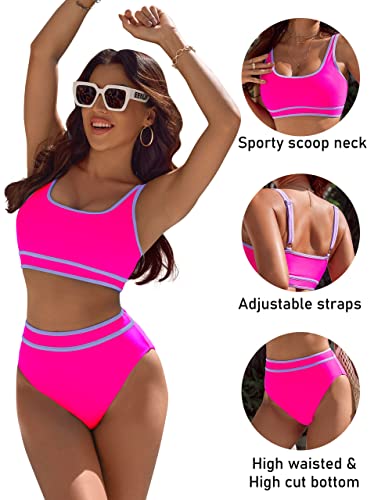BMJL Women's High Waisted Bikini Sets Sporty Two Piece Swimsuits Color Block Cheeky High Cut Bathing Suits