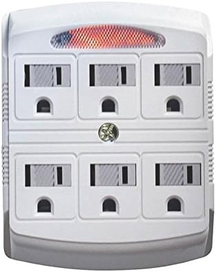 POWER ZONE OR801105 Powerzone - Grifo de conexión a tierra, 125 V, 15 A, 6 tomacorrientes, color blanco