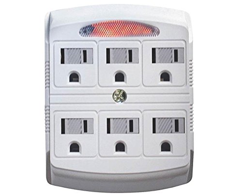 OR801105 Powerzone Grounded Tap, 125 V, 15 A, 6 Outlet, White