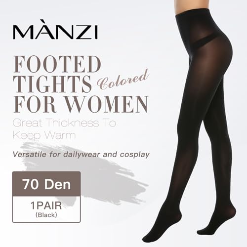 Image of MANZI Women's Solid Color Semi Opaque Footed Tights Soft Stretch Pantyhose