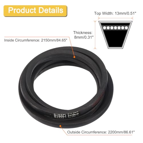Image of uxcell A84 1 /2 Classic Wrapped V-Belt, 87 inch Outside Circumference Wrapped Industrial Rubber V-Belt A Profile V-Belt for Industrial Machinery Equipment, Black