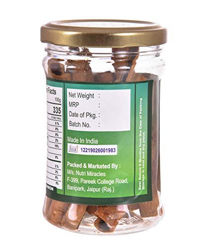 Image of NUTRI MIRACLE 50gm Whole Spice Cinnamon Sticks 50gm, Dalchini