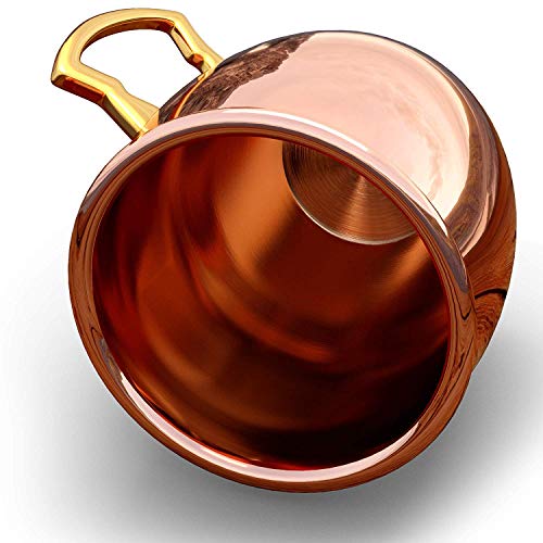 Big Recipe Cocktail Luxury Moscow Mule Copper Mug, FoodSafe Pure Solid Coffee Cup 16 oz, 100% HANDCRAFTED, Smooth Exterior, Welded Handle, Best Gift
