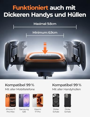 LISEN Snapmount Handy Halterung Auto - [Rollen Design] [0,1 s Gleitet Hinein] Handyhalterung Auto mit Vakuum Saugnapf, 360° Drehbar KFZ Autohalterung für iPhone 17 Pro Max & Android mit Dicke Hüllen 6