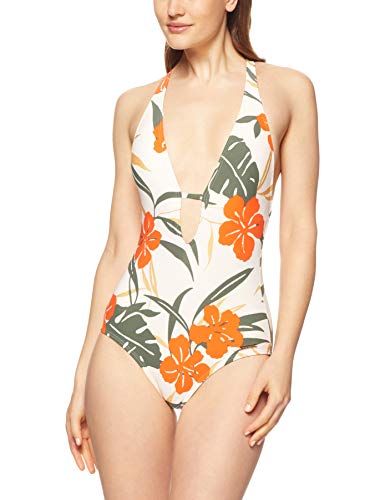 Vince Camuto Women's Plunging V-Neck One-Piece Swimsuit with Removable Soft Cups, Tropical Bloom Shell, 10