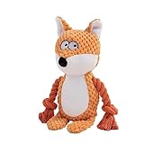 TONYFY Hundespielzeug, Hund Quietschspielzeug mit Knitterpapier, Plüschtier Hund Plüsch Kauspielzeug, Baumwollseil interaktives Spielzeug für Welpen, kleine, mittlere Hunde (Orange Fuchs)