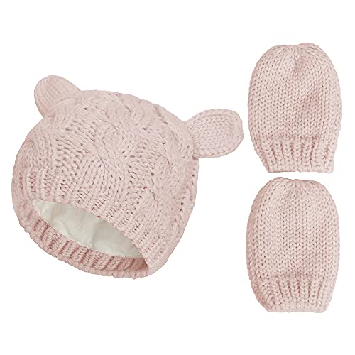 Fynnsure Baby Hat Glove Set Soft Newborn Mittens Baby Girl Boys Knitted Toddler Cap Infant Winter Beanie Mitten Sets Pink S #TOP1