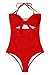 QINSEN Womens Bandeau Tie Knot Front One Piece Swimsuit High Waist Monokini Bathing Suit Red XL