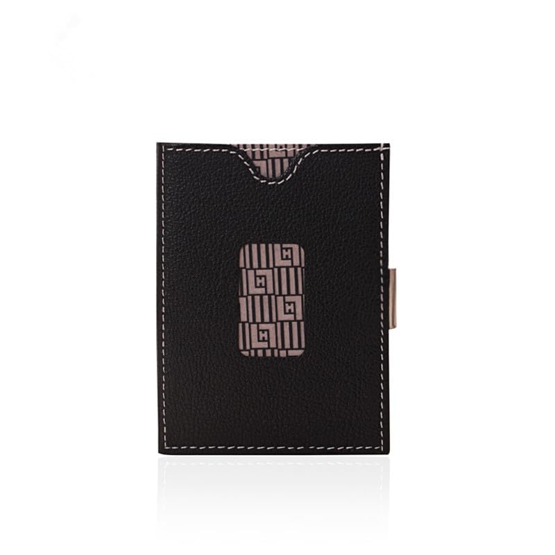 Image of Leather Trifold Wallet - RFID Blocking with Stainless Steel Locking Clip Wallet, Minimalist Front Pocket RFID Blocking Credit Card Holder (Black-D)