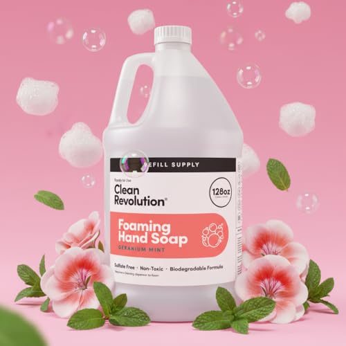 Image of Clean Revolution Foaming Hand Soap Refill with Real Essential Oils, Moisturizing Sulfate-Free Hand Soap, Ready-to-Use Foam Soap Refill for Kitchen & Bathroom (Geranium Mint) 128 Fl Oz