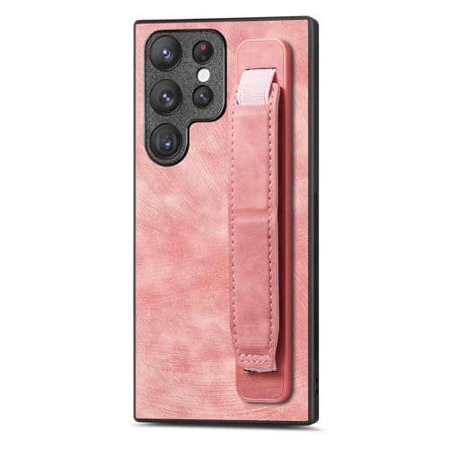 Coque Galaxy S23 Ultra cuir rose avec dragonne pour vos appels et vidéos mains libres