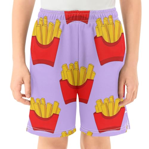 J JOYSAY French Fries Lilac Boys Athletic Shorts Kids Youth Casual Shotrs with Elastic Waistband Pockets2
