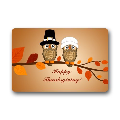 Happy Thanksgiving Funny Owl Art Non-woven Fabric Door Mat Indoor/Outdoor/Bathroom Doormat Rugs for Home/Office/Bedroom 23.6