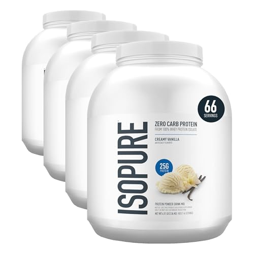 Isopure Zero Carb 100% Pure Whey Isolate Protein Powder, Gluten Free, with Vitamins, Creamy Vanilla, 25g Protein Per Serving, 4.5 Lbs, 66 Servings (Packaging May Vary) (Pack of 4)