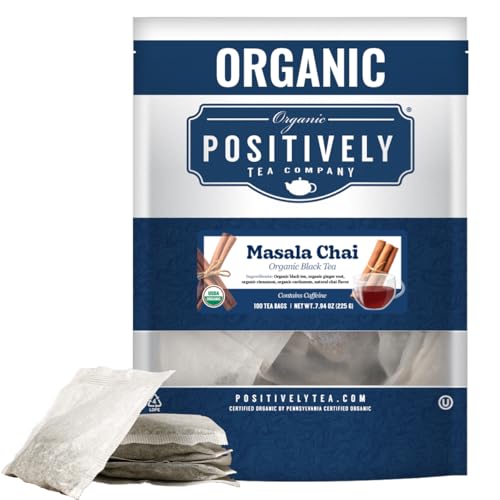 Image of Organic Positively Tea Company, Masala Chai Black Tea Bags, 100 Count, Eco-Friendly Tea Bags, Non-GMO