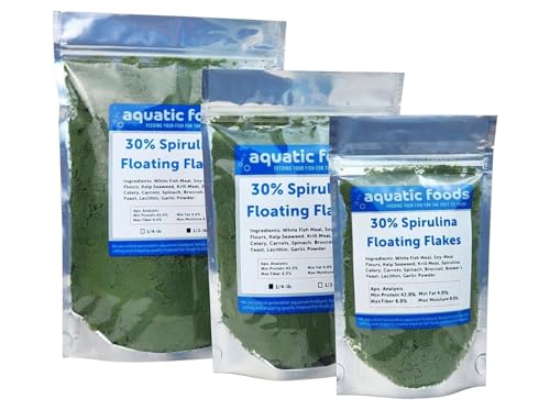 Aquatic Foods Inc. 30% Spirulina Premium Flakes for African Cichlids, All Central and South American Cichlids, Koi, Pond Fish, All Community Tropical Fish...WL…1/4-lb Foil Pouch Bag