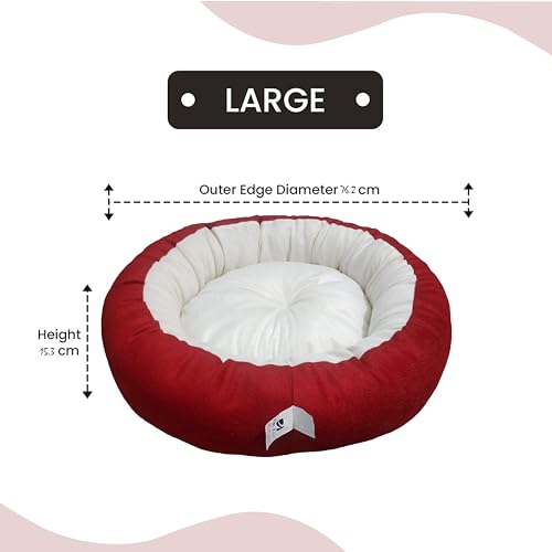 Image of Large Size Dog Bed for Puppies, Kitten and Cat, Velvet Fabric Dual Color Red-Cream Anti-Skid Bottom Washable Export Quality Pet Bed