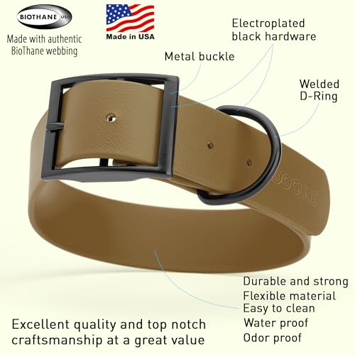 Image of Dogline Biothane Waterproof Dog Collar Strong Coated Nylon Webbing with Black Hardware Odor- Proof for Easy Care Easy to Clean High Performance Fits Small Medium or Large Dogs, Coyote Brown