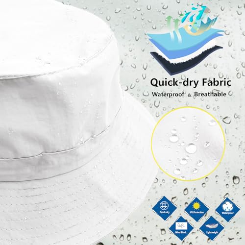Image of woogwin Waterproof Bucket Rain Hat with Chin Strap Quick Dry Packable Boonie Sun Hat Safari Hat UV Protection