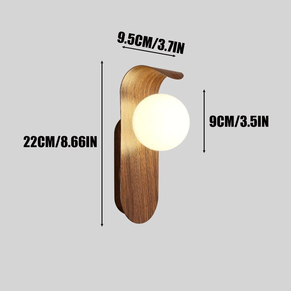 Mid Century Wall Sconce Walnut Texture Glass Globe Wall Lighting Wood Industrial Farmhouse Wall Light Bedside Indoor Retro Industrial Wall Mounted Lamp for Living Room Bedroom Bathroom