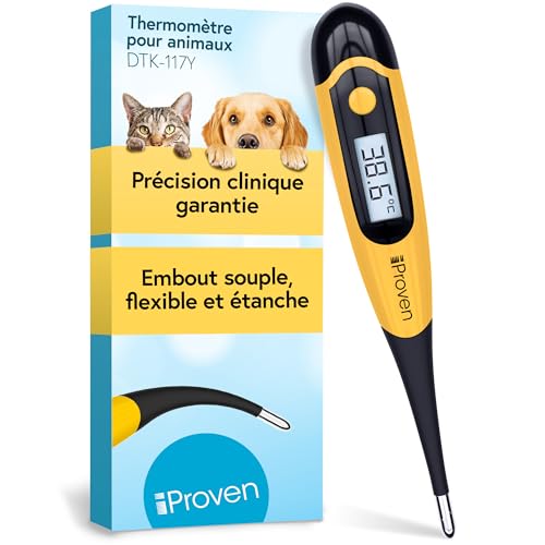 Thermomètre chien et chat iProven – Thermometre pour animaux avec embout flexible et confortable, thermomètre pour chien vétérinaire, détection précise...