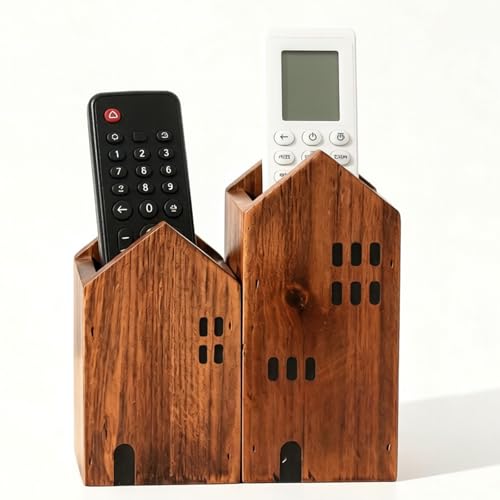 DAWASAPAT Wooden House Remote Control Holder/Remote Caddy & Desktop Organizer for TV Remotes, Stationery, Pencils, and Glasses set of 2