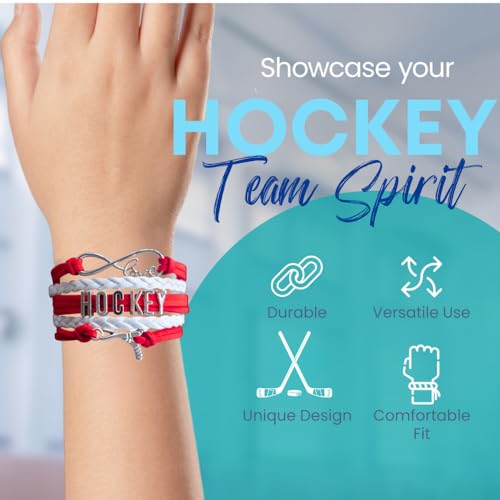 Hockey Bracelet – Red and White Infinity Love Wrap Wristband with Hockey Stick Charm – Gift for Hockey Players, Teams, and Fans2