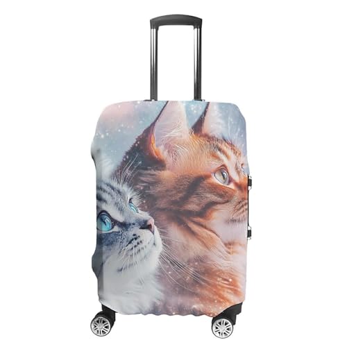 Grey And Yellow Cats Travel Luggage Cover for Suitcase 19-32 Inches Elastic Washable Baggage Protector