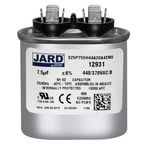 7.5 uF x 370 VAC - Jard # 12931 Oval Dual Run Capacitor, Sold Each