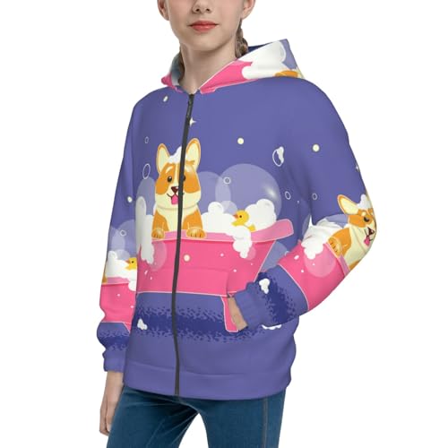 Dog Washes in a Pink Bath Kid Hoodies Boys Zip Up Sweatshirts Girls Pullover with Pocket